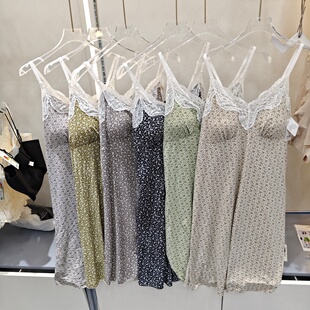 希凡朵8920夏季 凉感冰丝碎花睡裙细肩带显瘦性感蕾丝边吊带裙