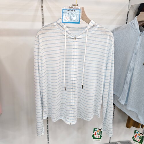 意法曼50593慵懒风条纹连帽开衫女夏季薄款防晒衣宽松百搭针织衫