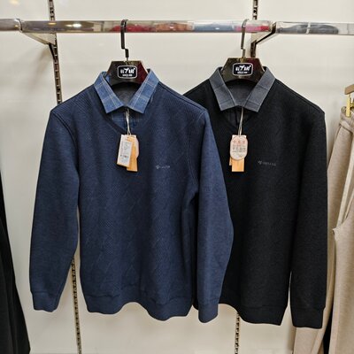 经典地带5960羊毛蚕丝提花衬衫领2025男士秋冬季新款衬衫保暖上衣