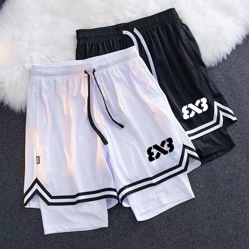 3X3美式篮球短裤假两件男速干裤图片