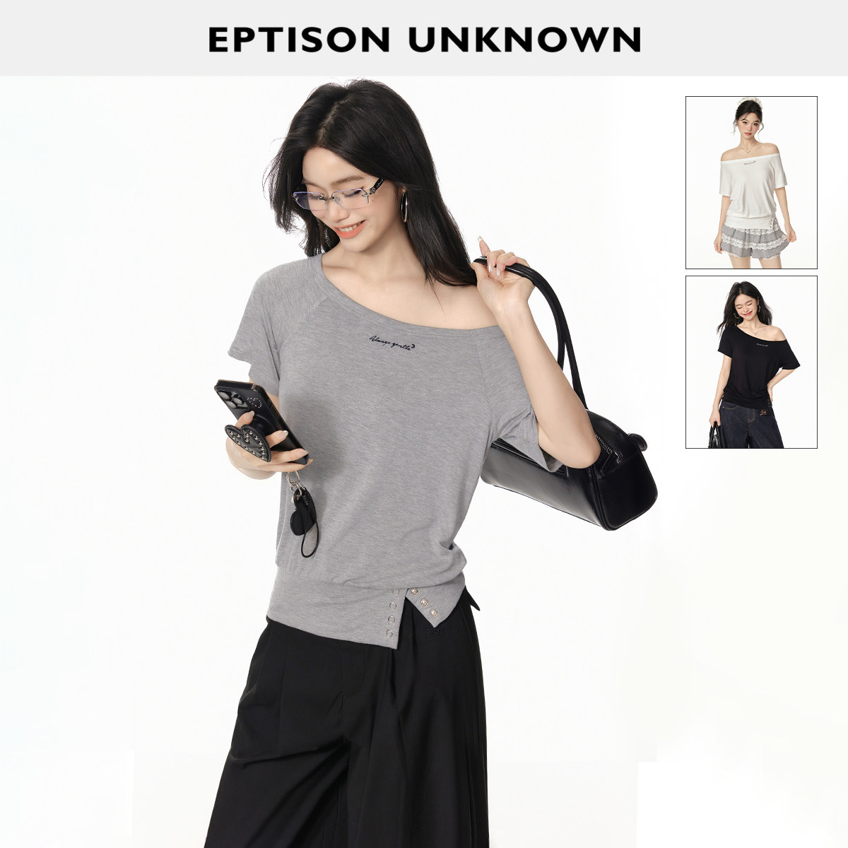 Eptison美式复古风斜肩T恤图片