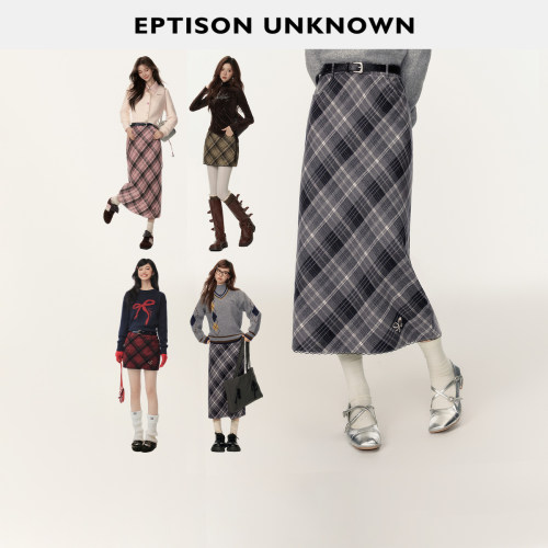 Eptison复古学院风格纹半身裙