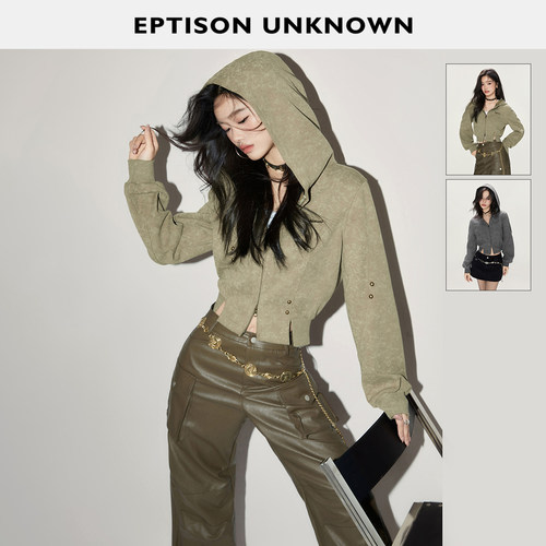 Eptison复古短款辣妹连帽卫衣