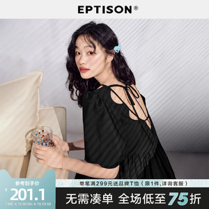 EPTISON连衣裙女2026夏季新款新款黑色少女纯棉泡泡袖宽松裙子
