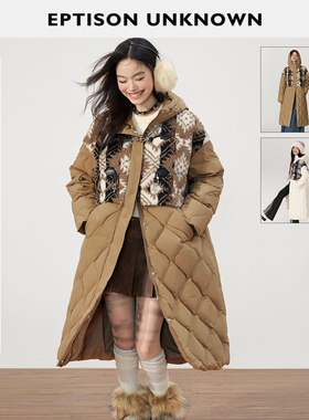 【189/件】EPTISON羽绒服女2025冬季新款白鸭绒复古长款保暖外套