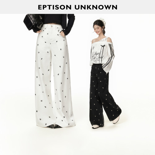 Eptison少女风可爱刺绣牛仔裤