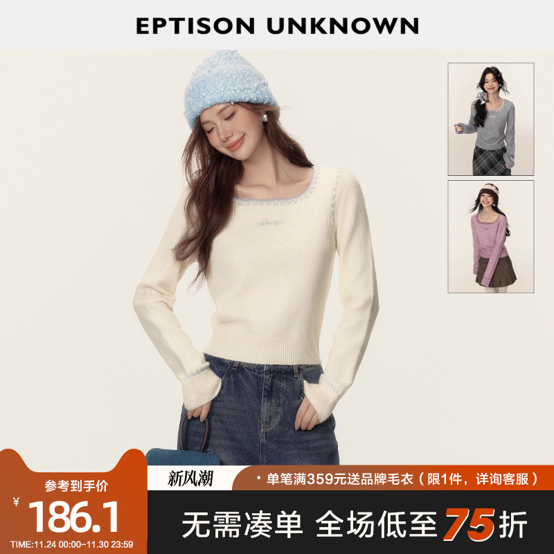 Eptison复古少女风方领毛衣
