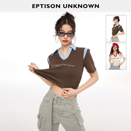 【29/件】EPTISON短袖T恤女夏polo时尚别致甜辣小众设计短款上衣