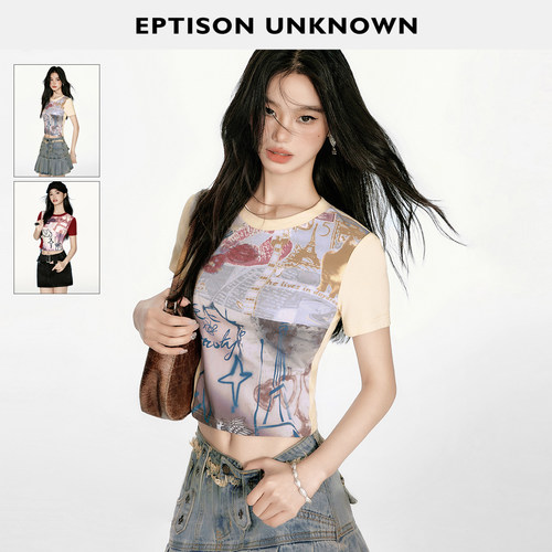 EPTISON拼接美式短款辣妹T恤