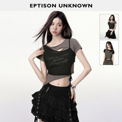 Eptison网纱拼接辣妹风T恤