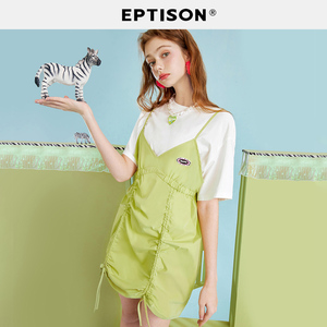 【59/件】EPTISON连衣裙女夏季两件套少女t恤吊带裙甜美抽绳短裙