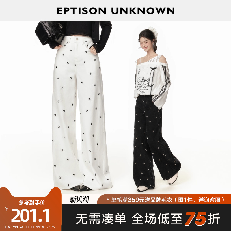 Eptison少女风可爱刺绣牛仔裤