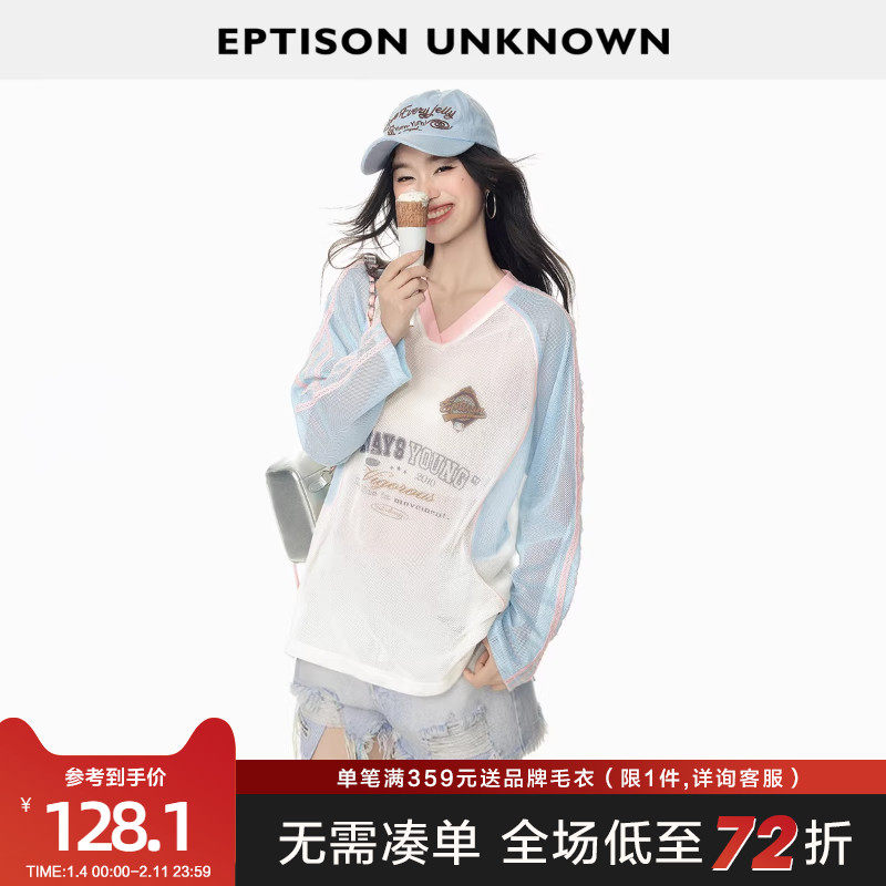 EPTISON长袖T恤女2025春夏新款宽松运动风撞色插肩袖网眼轻薄上衣,女装/女士精品,T恤,淘宝优惠券,粉丝福利购,淘宝优惠卷
