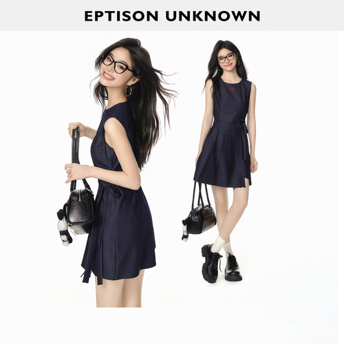 Eptison复古无袖A字连衣裙