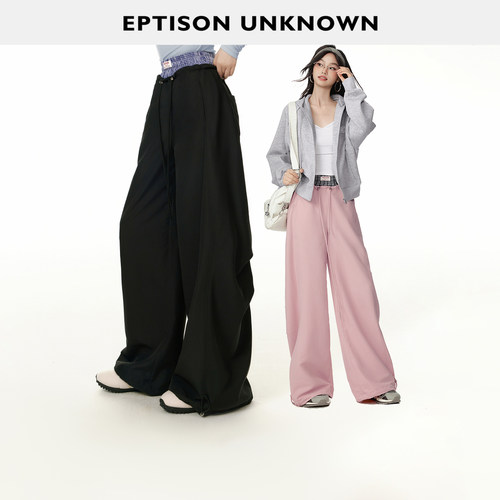 Eptison复古风假两件弯刀裤