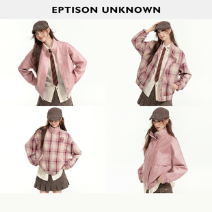 件 EPTISON短外套女宽松复古甜酷正反两穿设计pu皮上衣 259