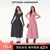 新款 EPTISON长袖 连衣裙女2025秋季 蝴蝶结收腰a字甜美超好看长裙子