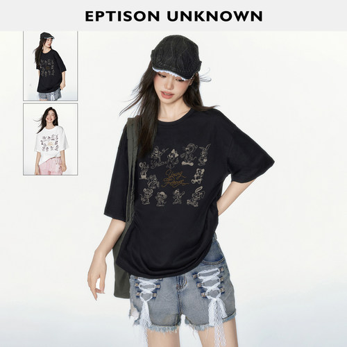 EPTISON宽松纯棉印花短袖上衣