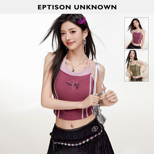 EPTISON拼色挂脖辣妹外穿背心
