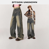 新款 件 EPTISON牛仔裤 女2025冬季 直筒复古时尚 毛边设计感裤