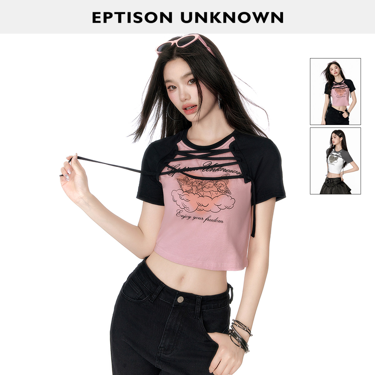 Eptison假两件绑带短袖T恤图片