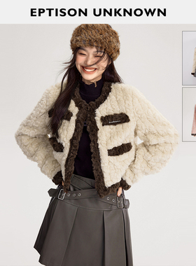 【99/件】EPTISON羊羔毛外套女2025冬季新款短款小香风仿皮草上衣