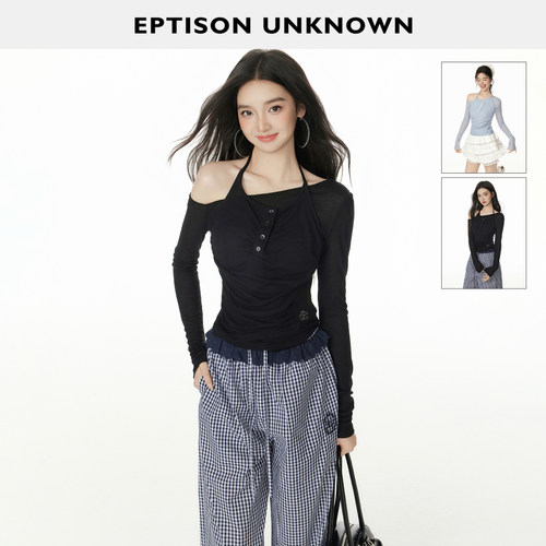 Eptison美式辣妹风斜肩T恤
