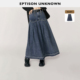 件 EPTISON牛仔半身裙女2025冬新款 a字长款 毛边高级百褶裙