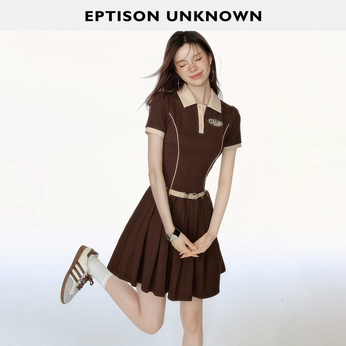 Eptison美式学院风撞色连衣裙图片