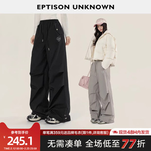 EPTISON工装裤女2025年冬新款美式复古加绒黑色百搭伞兵休闲长裤