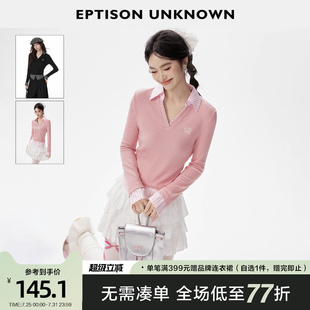 EPTISON学院风Polo领针织衫 高级感拼接假两件上衣 女2025秋季 新款