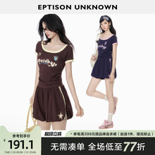 EPTISON套装女2025夏新款美式运动风短袖时尚花苞裙裤休闲两件套