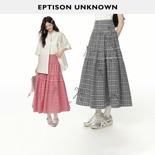 Eptison甜美少女风复古格子裙