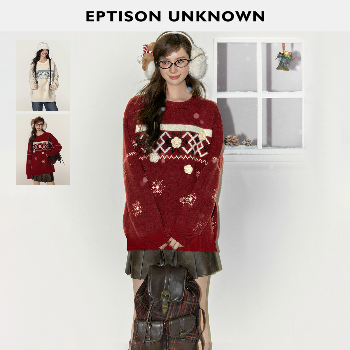 撞色结合雪花图案 宽松圆领版型 防风袖口