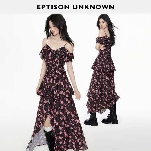 Eptison波嬉风雪纺印花吊带裙