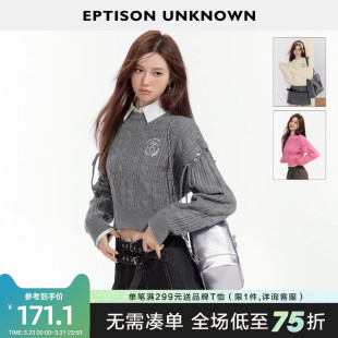 镂空学院风针织圆领慵懒上衣 复古短款 EPTISON毛衣女2026春季 新款