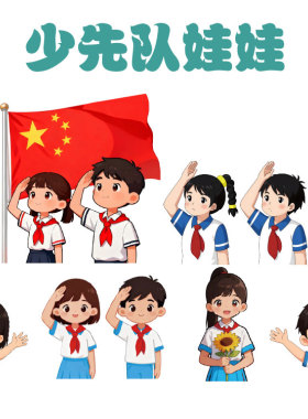 少先队敬礼卡通人物墙贴黑板报
