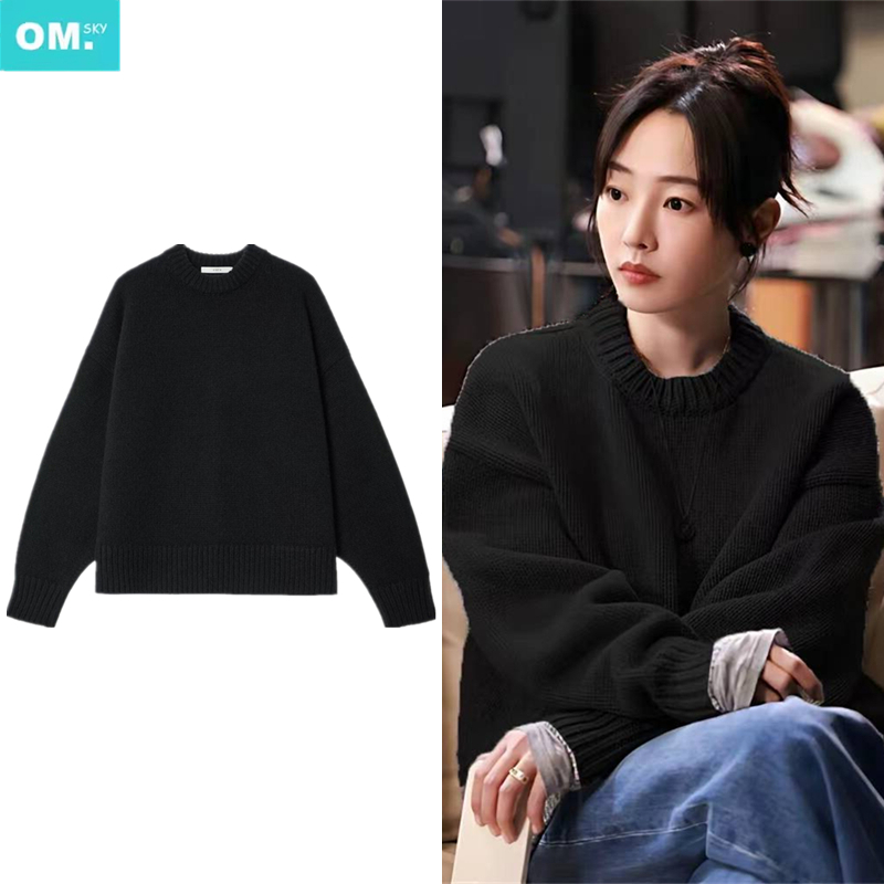 白百何同款纯棉加厚圆领毛衣