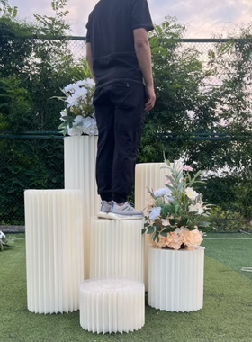 新款商场橱窗生日折纸路引折叠圆柱甜品台罗马柱节日派对装饰道具