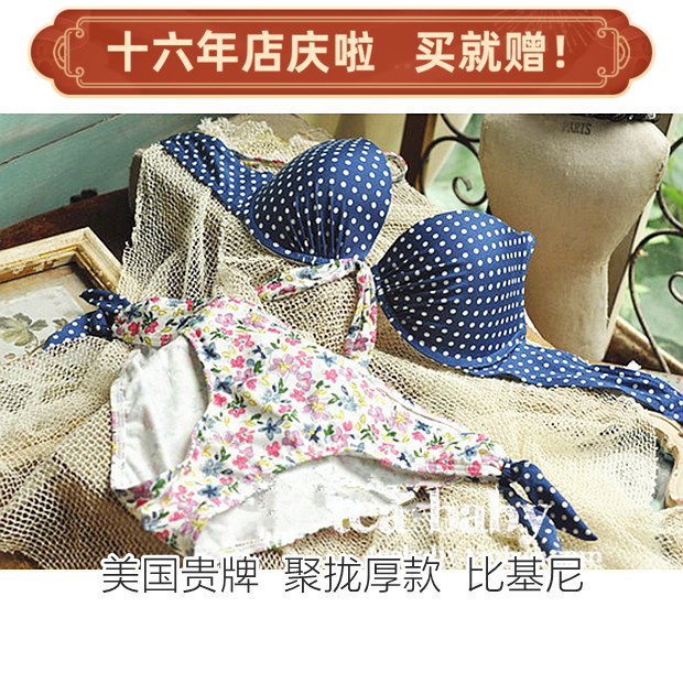 瑕特出口美国上薄下厚聚胸丰满有钢圈性感女士小胸比基尼分体泳衣