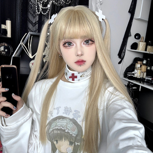 Lolita日韩女团白金长发全头套假发女亚文化齐刘海日常金色长直发