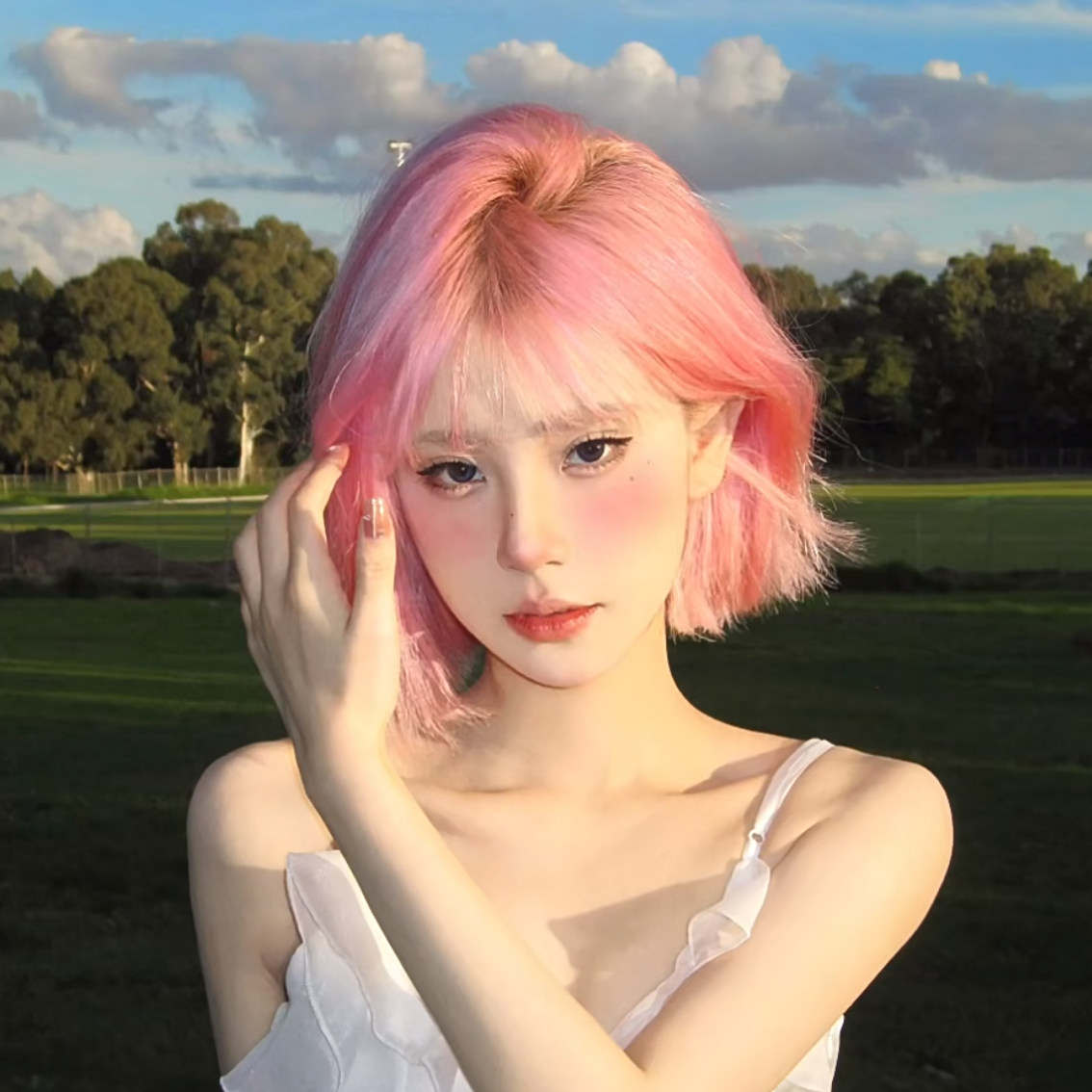 水舞粉色假发短发全头套女自然日韩式微卷浅色lolita彩色夏天薄款