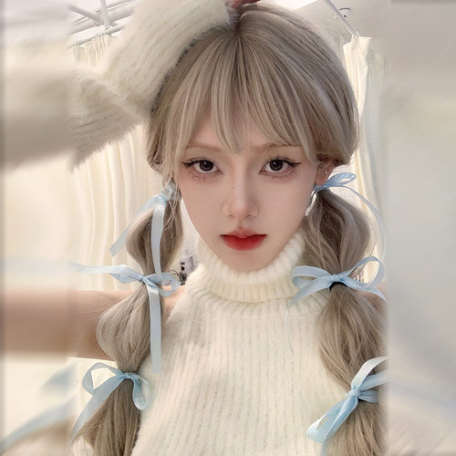 白金色水波纹长卷发整顶假发头套