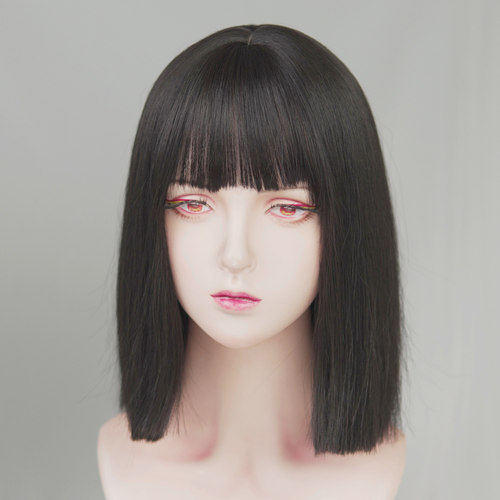 黑色一刀切齐肩发短直发假发套