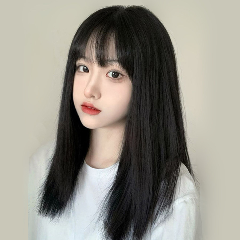 黑长直一刀切假发女长发全头套整顶jk女团lolita漫画刘海长直发型