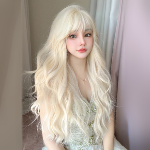白金色假发女长发全头套长卷发大波浪lolita欧美风法式 慵懒卷浅色