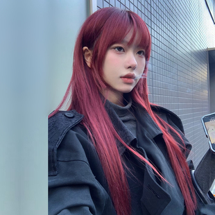 水舞假发红色公主切长直发女团全头套万用cos齐刘海整顶海王红毛