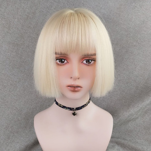 白金色一刀切假发短发女欧美浅色彩色潮酷BOBO波波头短直发万圣节