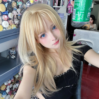 假发女长直发金色碎发尾
