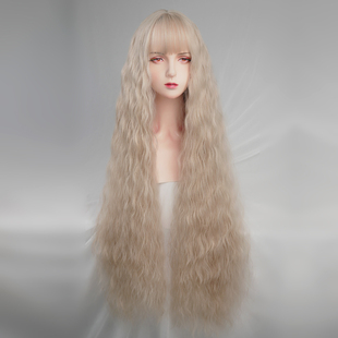 超长假发白金色长卷发羊毛卷全头套女cos洛丽塔lolita水波纹浅色